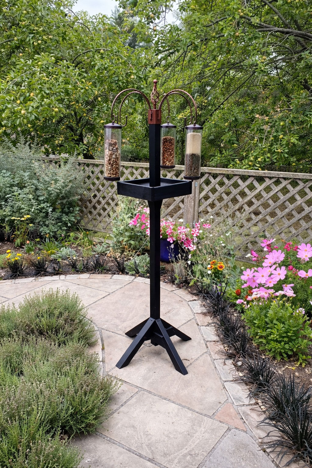 Wooden Bird Table Feeding Stand with Four Hooks Large Garden Bird Feeder Station for Patio Outdoor