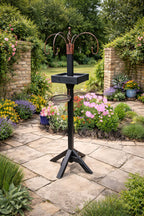 Wooden Bird Table Feeding Station with Hanging Hooks Mesh Feeding Tray and Water Dish Garden Bird Feeder Stand