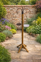 Wooden Bird Feeding Station with Hooks  - Brown Garden Bird Stand Freestanding Multi Feeder