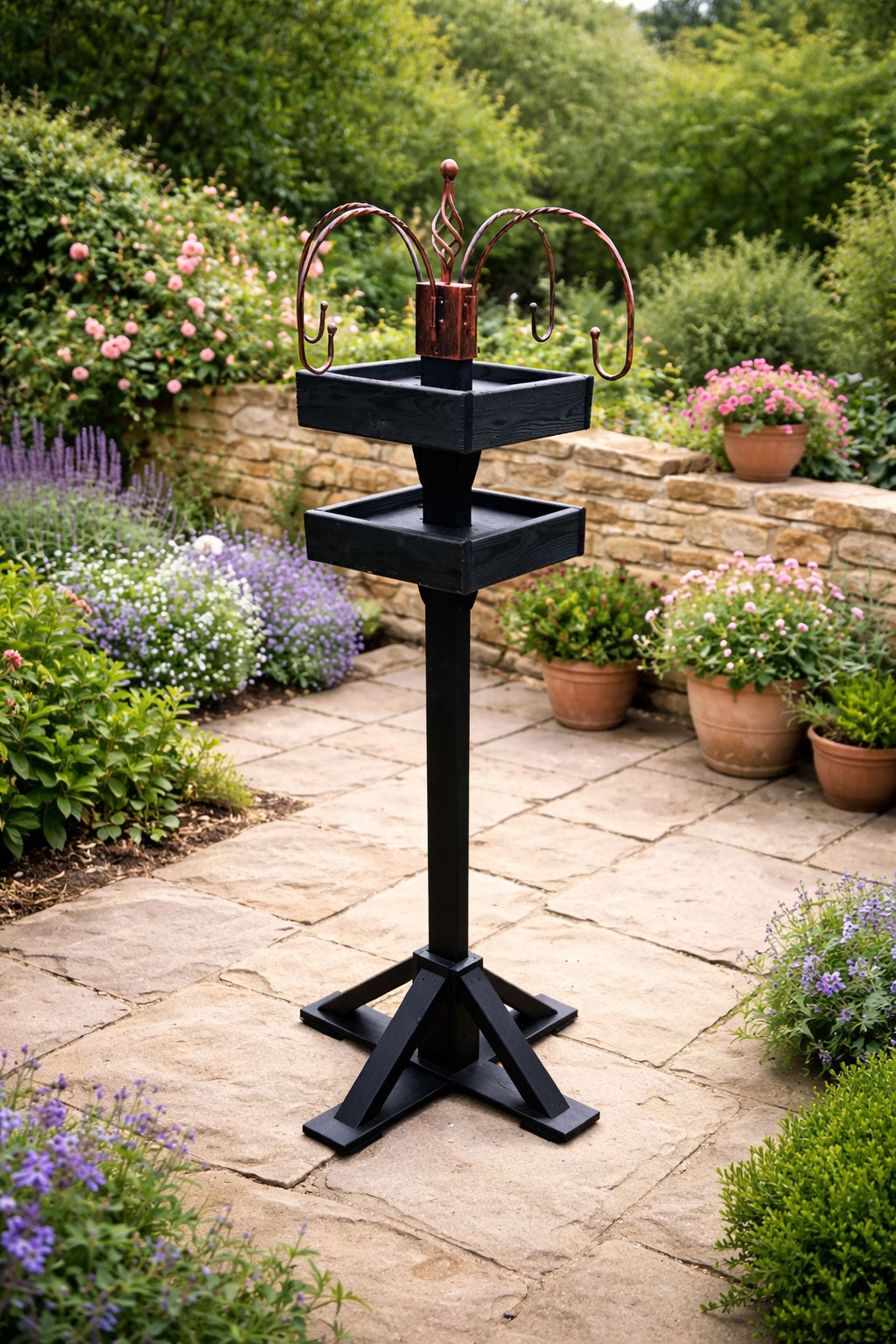 Heavy Duty Wooden Bird Feeding Station with 2 Tables & 4 Hooks 150cm Garden Bird Table Freestanding