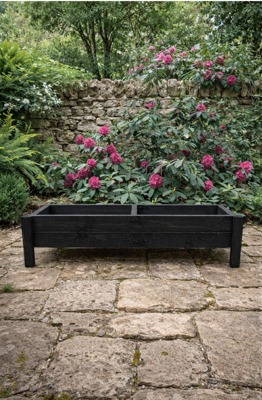 Raised Wooden Garden Container on Legs - Black Timber Trough for Herbs & Flowers