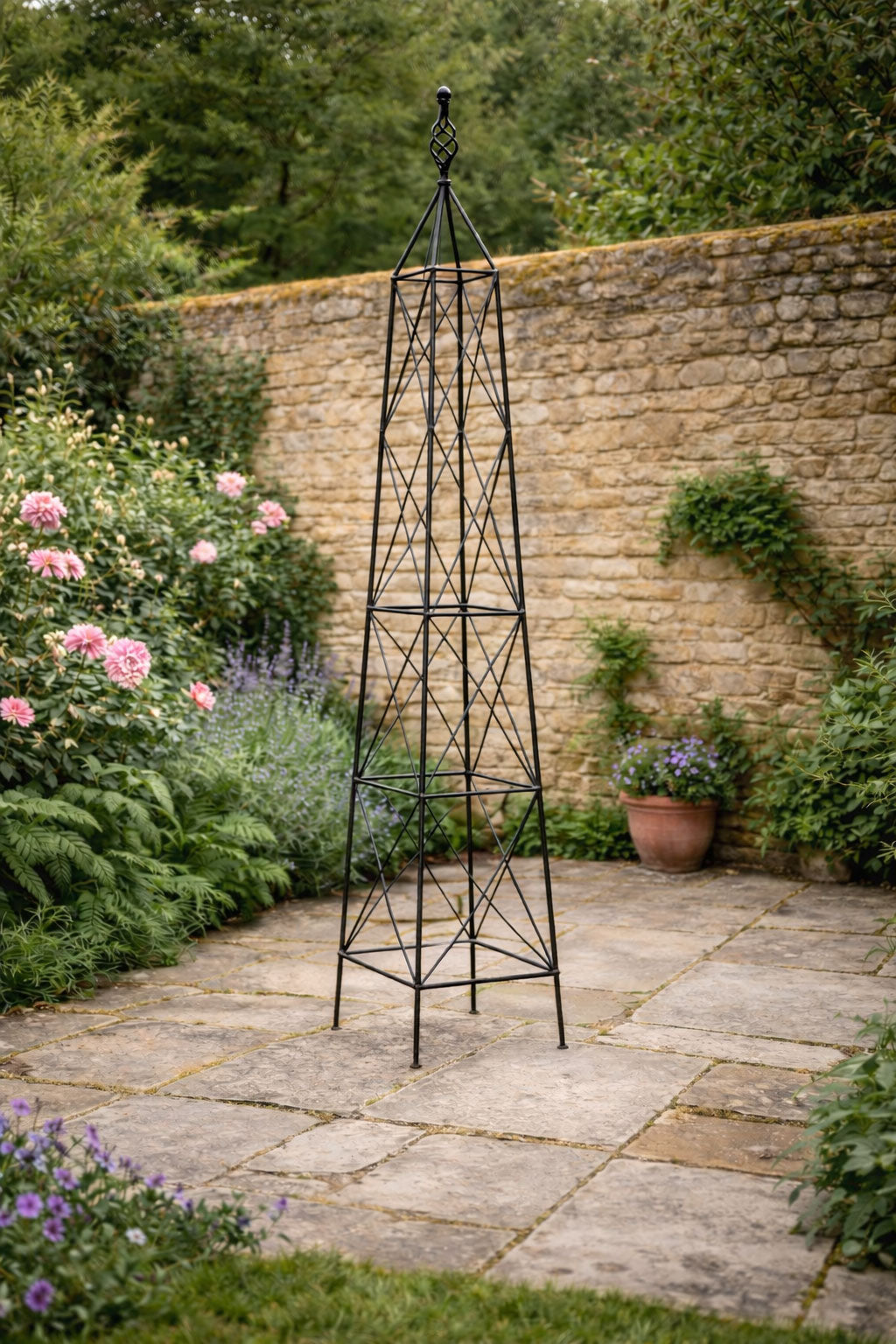 Black Iron Garden Obelisk 220cm Tall Metal Plant Support Frame for Climbing Roses &Vines
