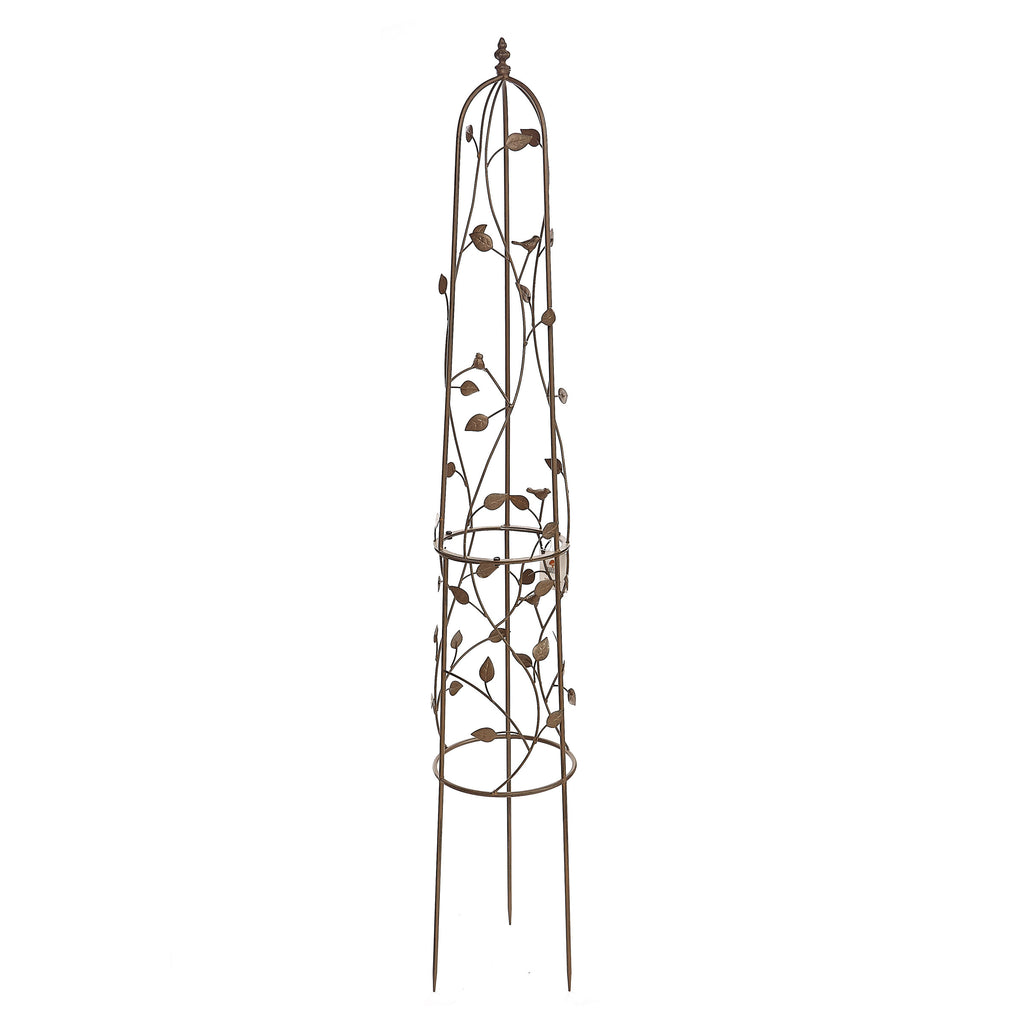 Decorative Metal Garden Obelisk 160cm - Climbing Plant Frame Trellis with Ornate Bird Detail