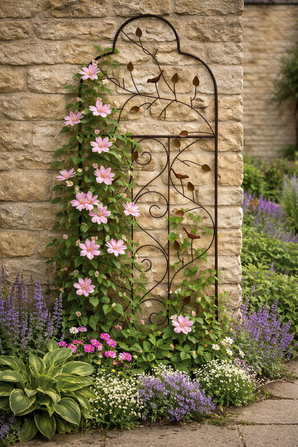 Garden Trellis Panel Vintage Rust Coating for Climbing Plants