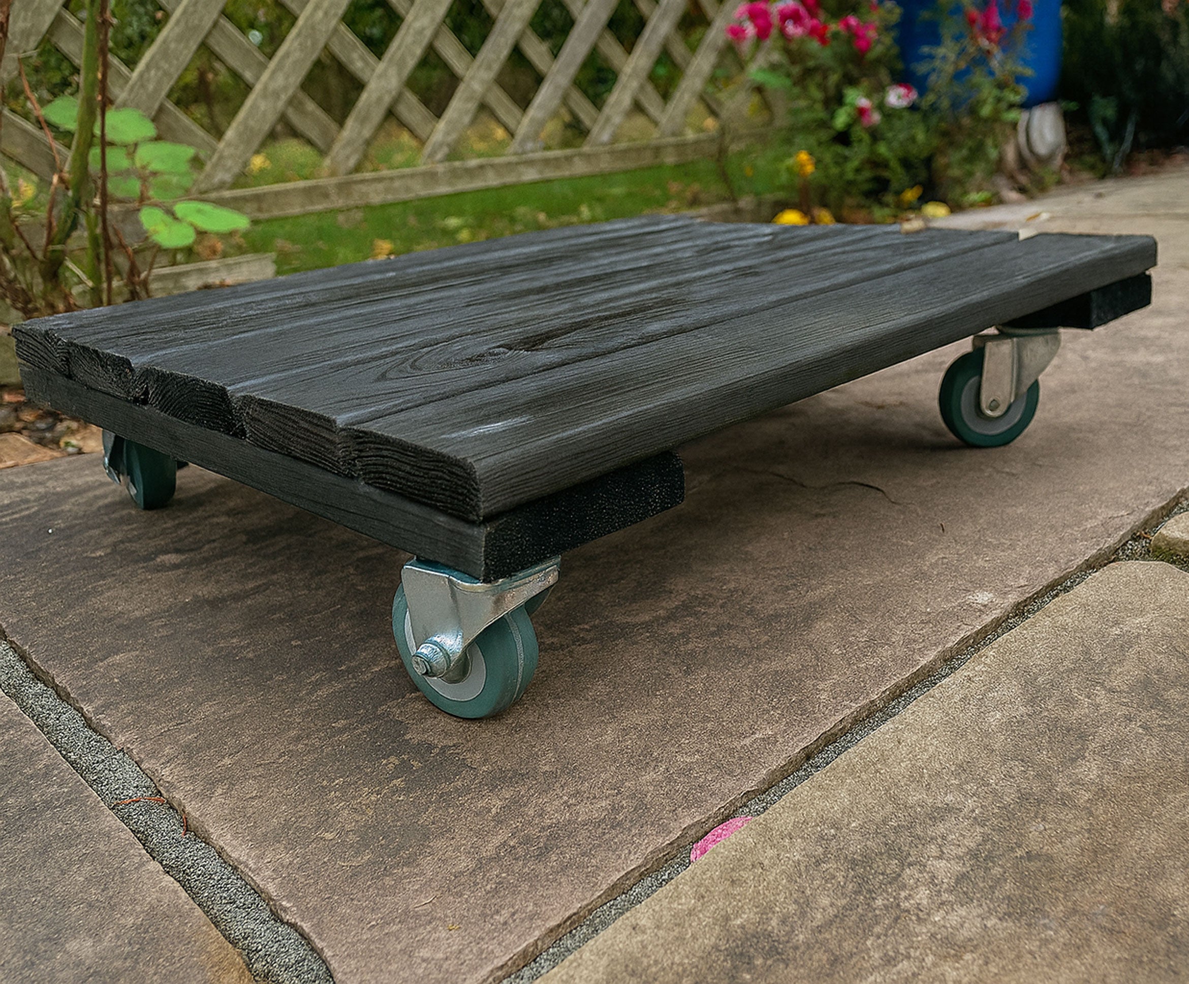 Heavy Duty Wooden Plant Pot Trolley Stand with Swivel Wheel Black