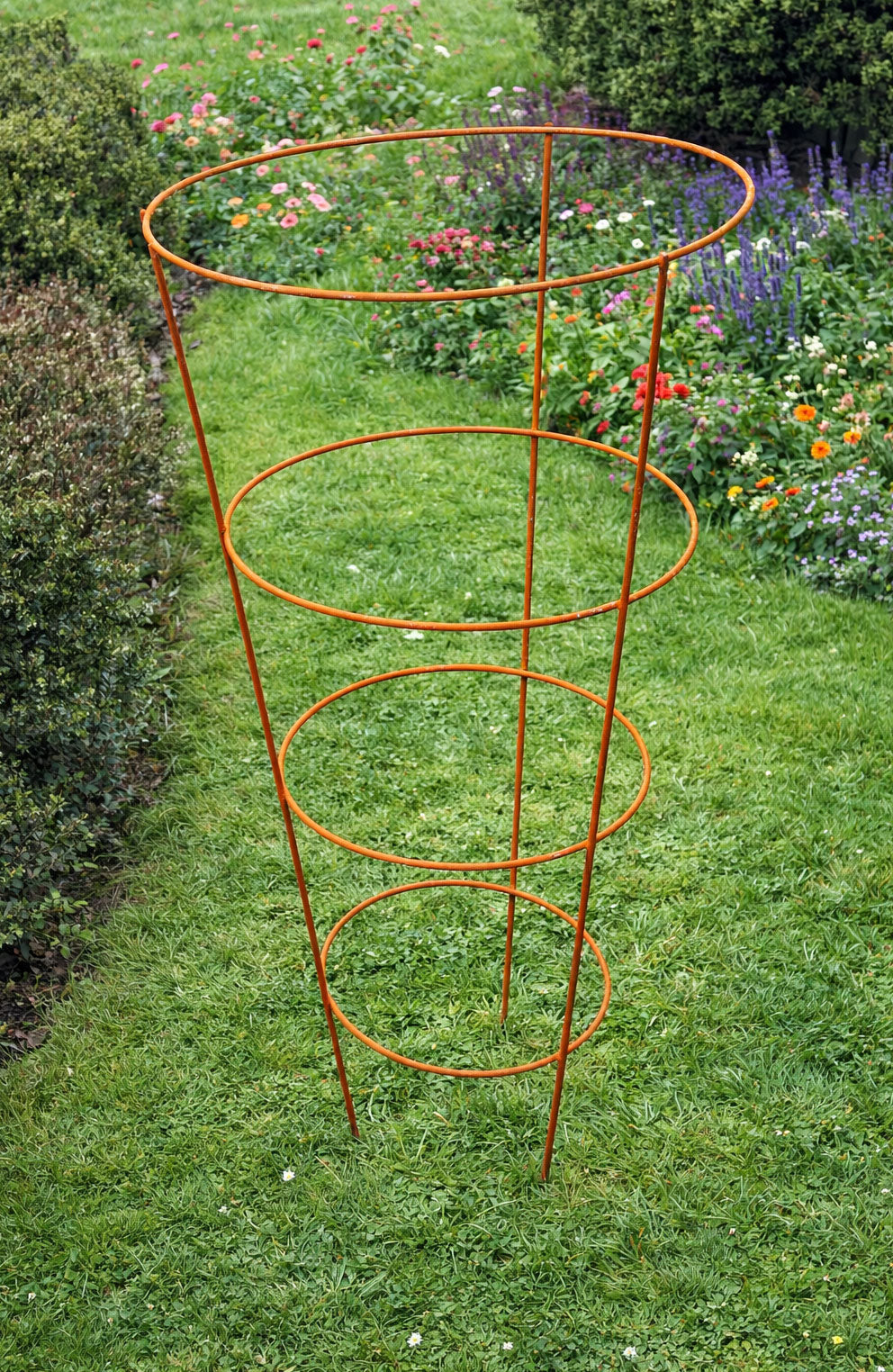 Conical Garden Plant Support Cages Set of 2 - Metal Natural Rust Supports