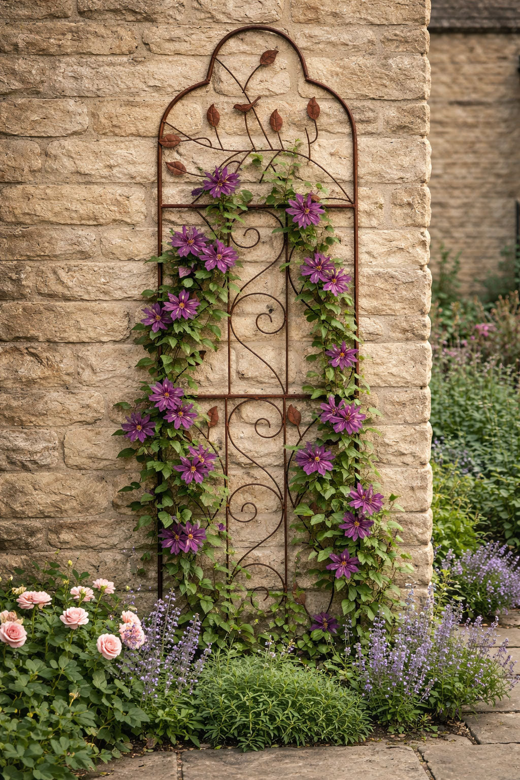 Garden Trellis Panel Vintage Rust Coating for Climbing Plants