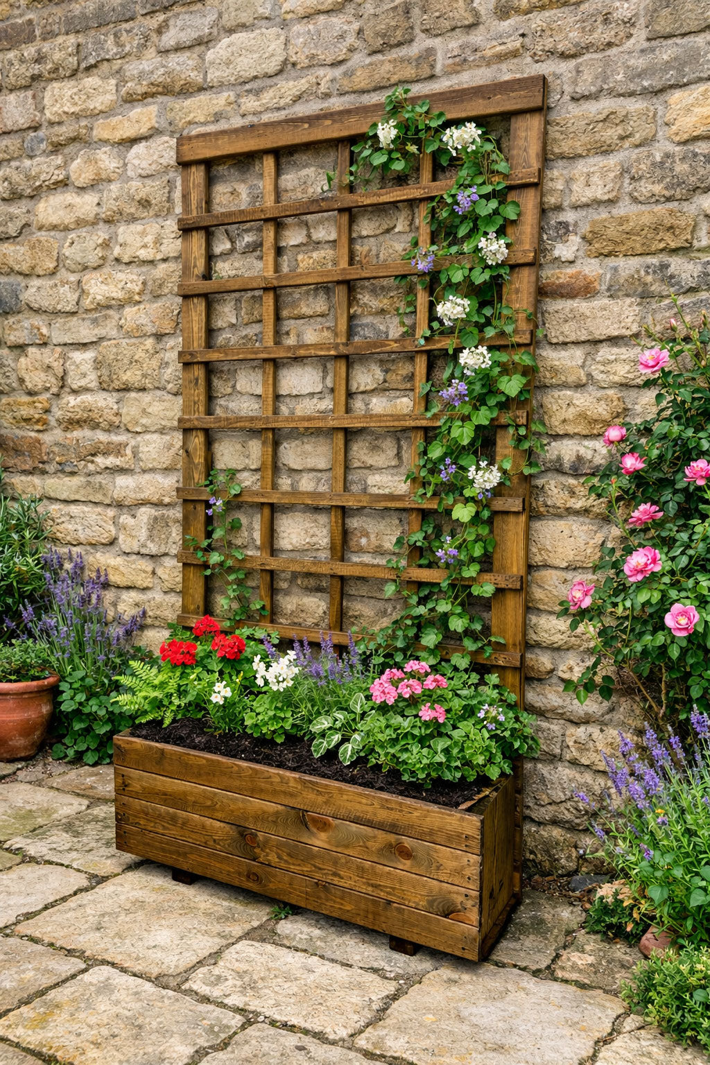 Heavy Duty Wooden Planter Boxes with Tall 1.8m Trellises - Brown or Black