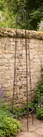Tall Decorative Rustic Steel Plant Support Obelisk for Roses - Outdoor Garden Structures (210cm)