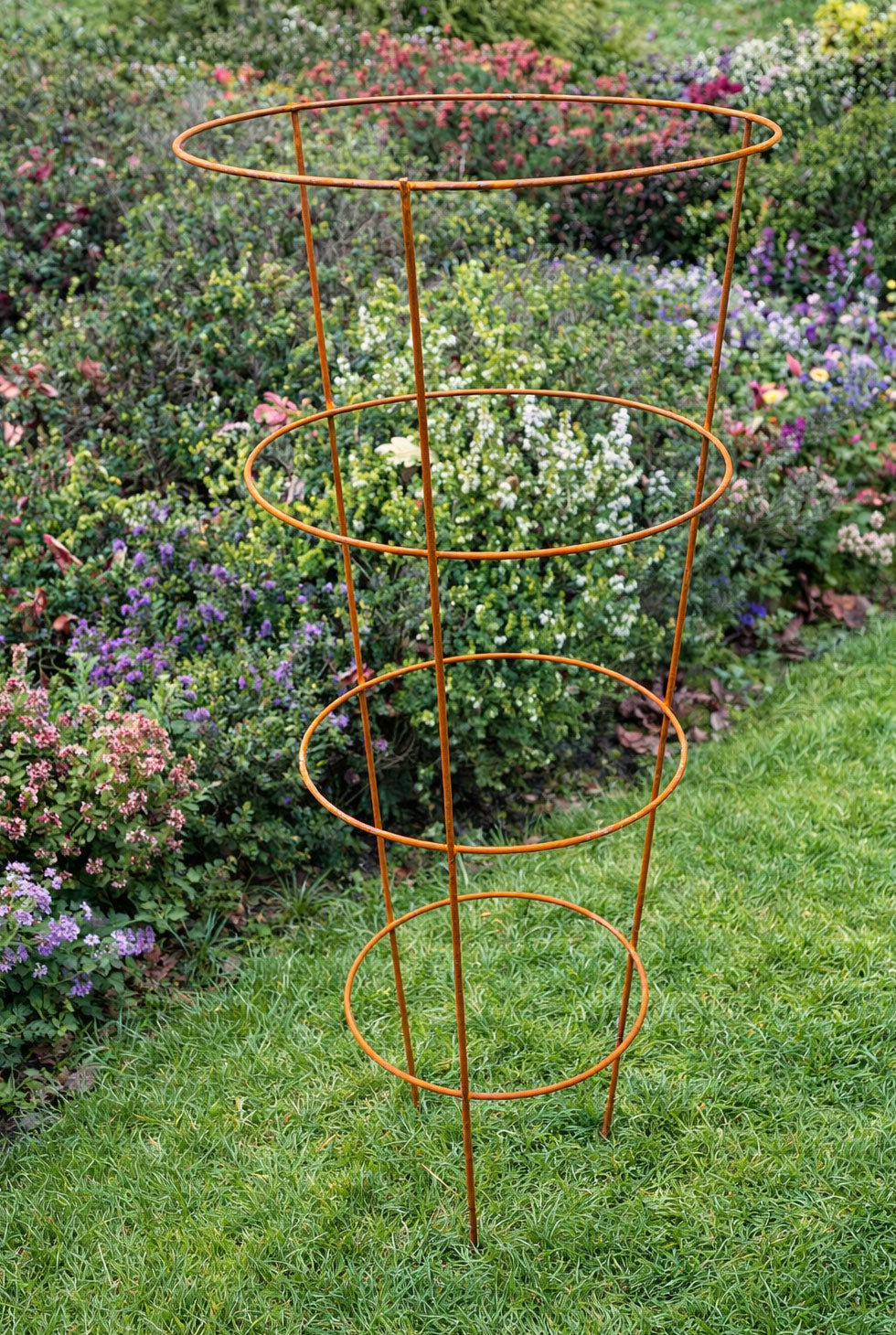 Conical Garden Plant Support Cages Set of 2 - Metal Natural Rust Supports