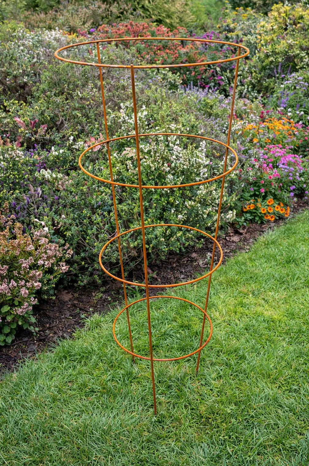 Conical Garden Plant Support Cages Set of 2 - Metal Natural Rust Supports