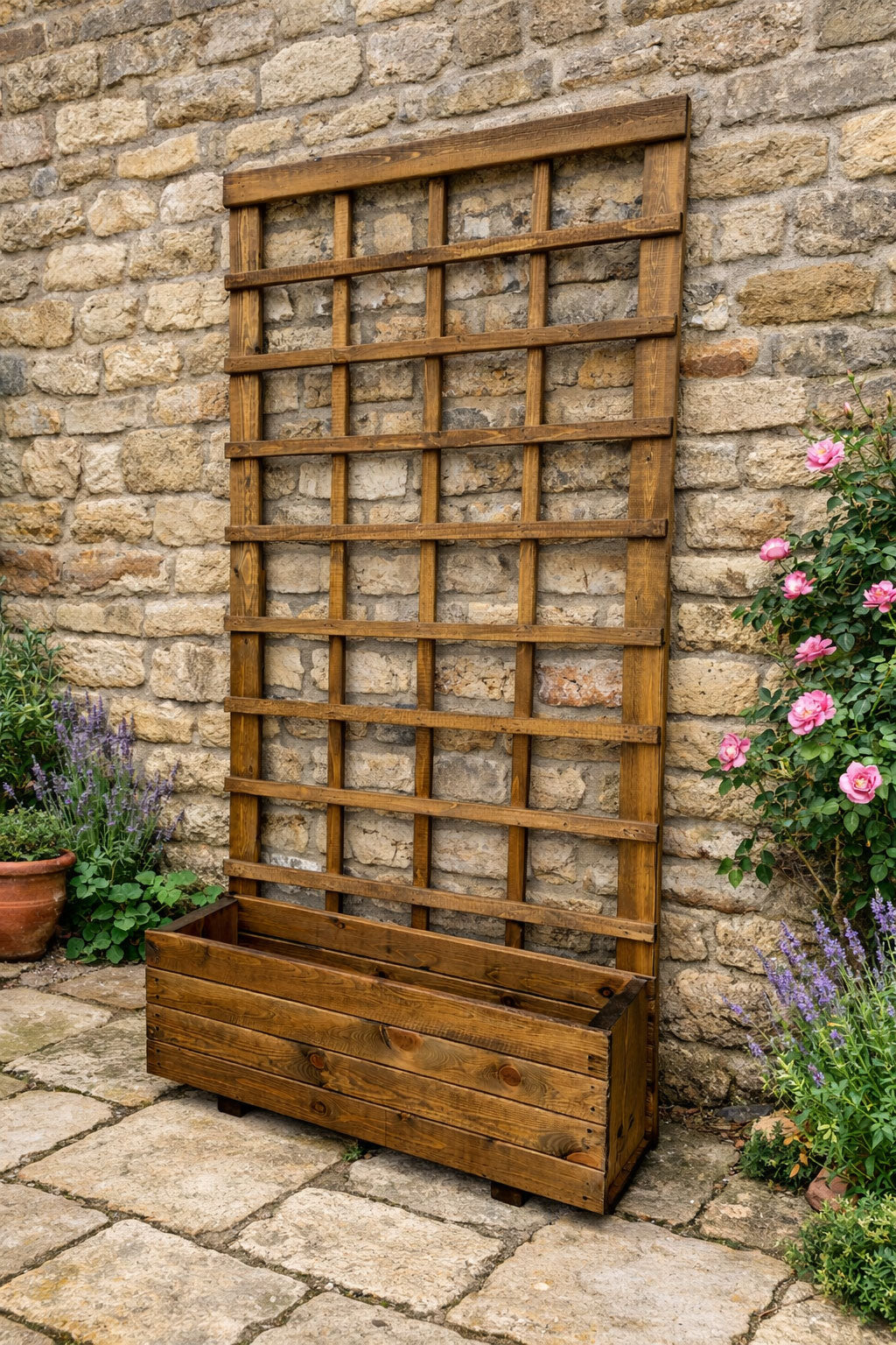 Heavy Duty Wooden Planter Boxes with Tall 1.8m Trellises - Brown or Black
