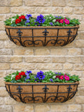 Twin Pack Metal Wall Planters with Coco Liners Wall Mounted Garden Window Boxes Medium