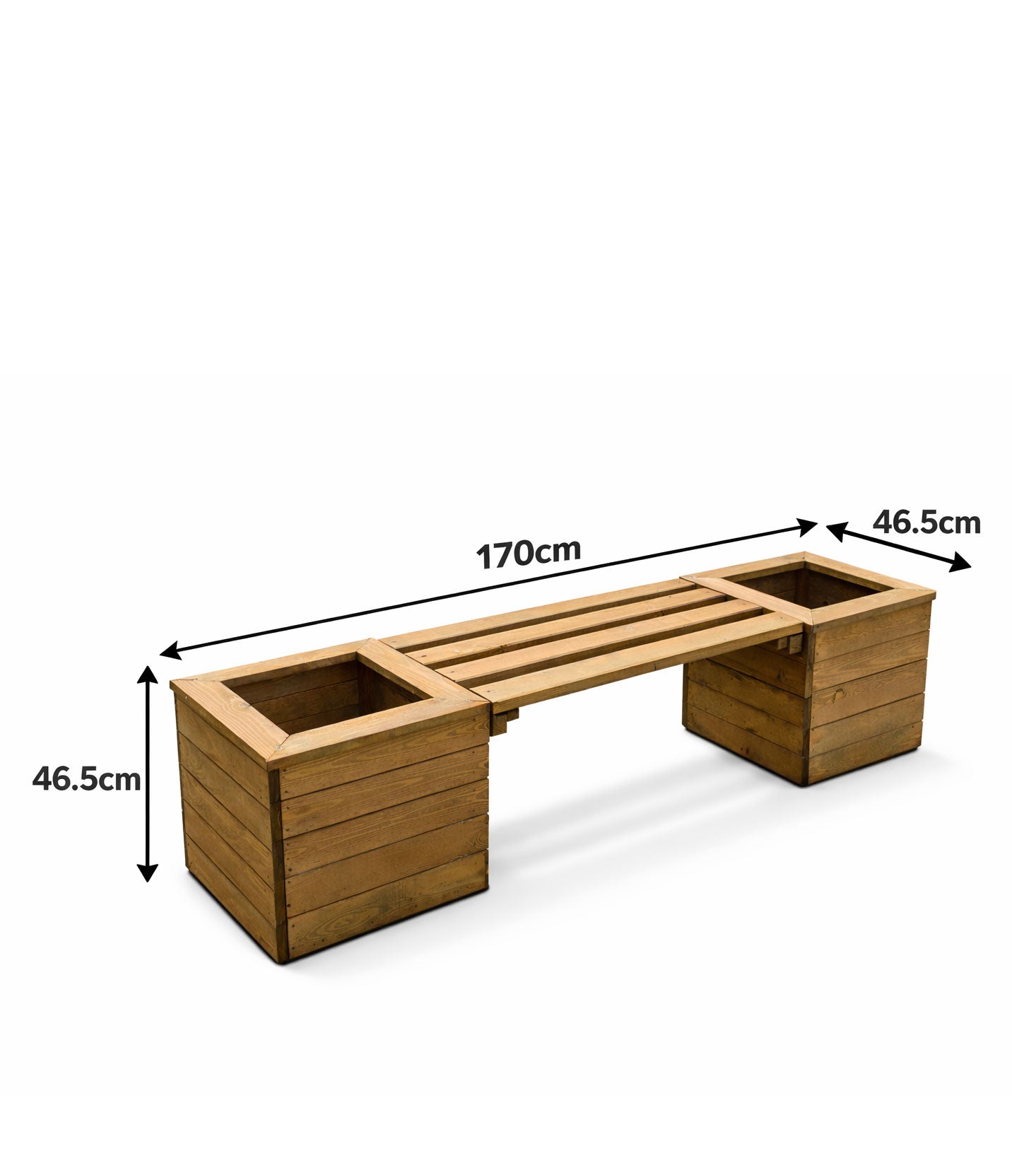 Outdoor Planter Bench - Patio Bench with Heavy Duty Planters and Wooden Slatted Seat
