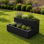 Double Tier Timber Planter Box - Handmade Wooden Garden Growing Bed Black