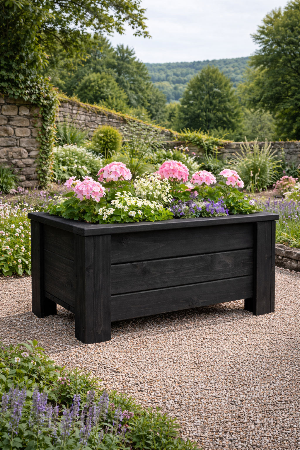 Premium Heavy Duty Wooden Planter Box - Black Raised Garden for Outdoor Plant Container Fully Assembled