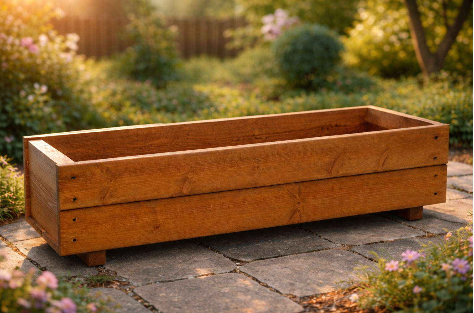 Large Wooden Planter Trough Twin Pack 100cm Brown Herb Planter Box for Garden Patio and Balcony