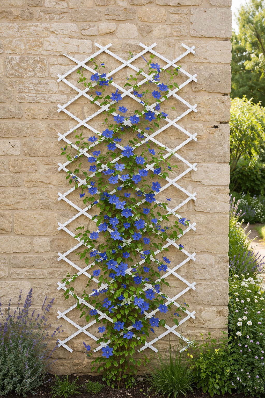 White Expandable Plastic Garden Trellis for Climbing Plants Vegetables and Flowers  - Adjustable Support Frame