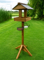 Garden Wooden Bird Table & Feeder Stand with Seed Tray and Water Bath