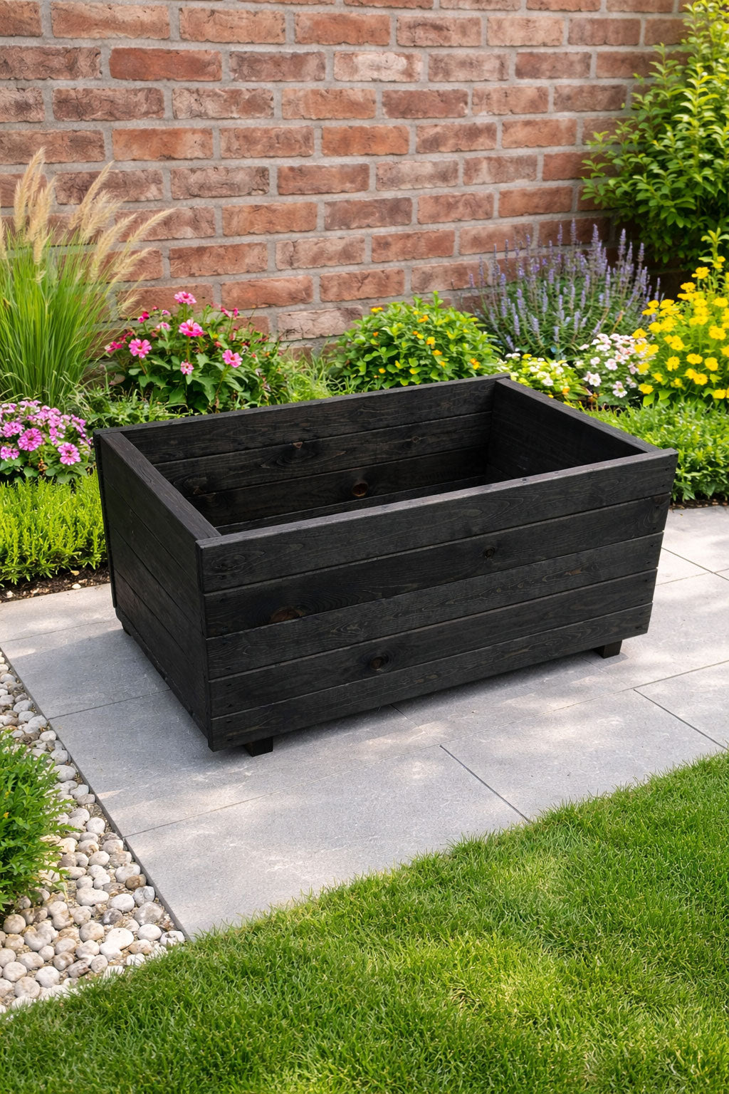 Fully Assembled Wooden Garden Planter - Heavy Duty Extra Height Outdoor Plant Box for Modern Gardens