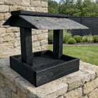 Wooden Bird Feeding Table for Garden Birds - Slate Roof Outdoor Bird Feeder with Drainage