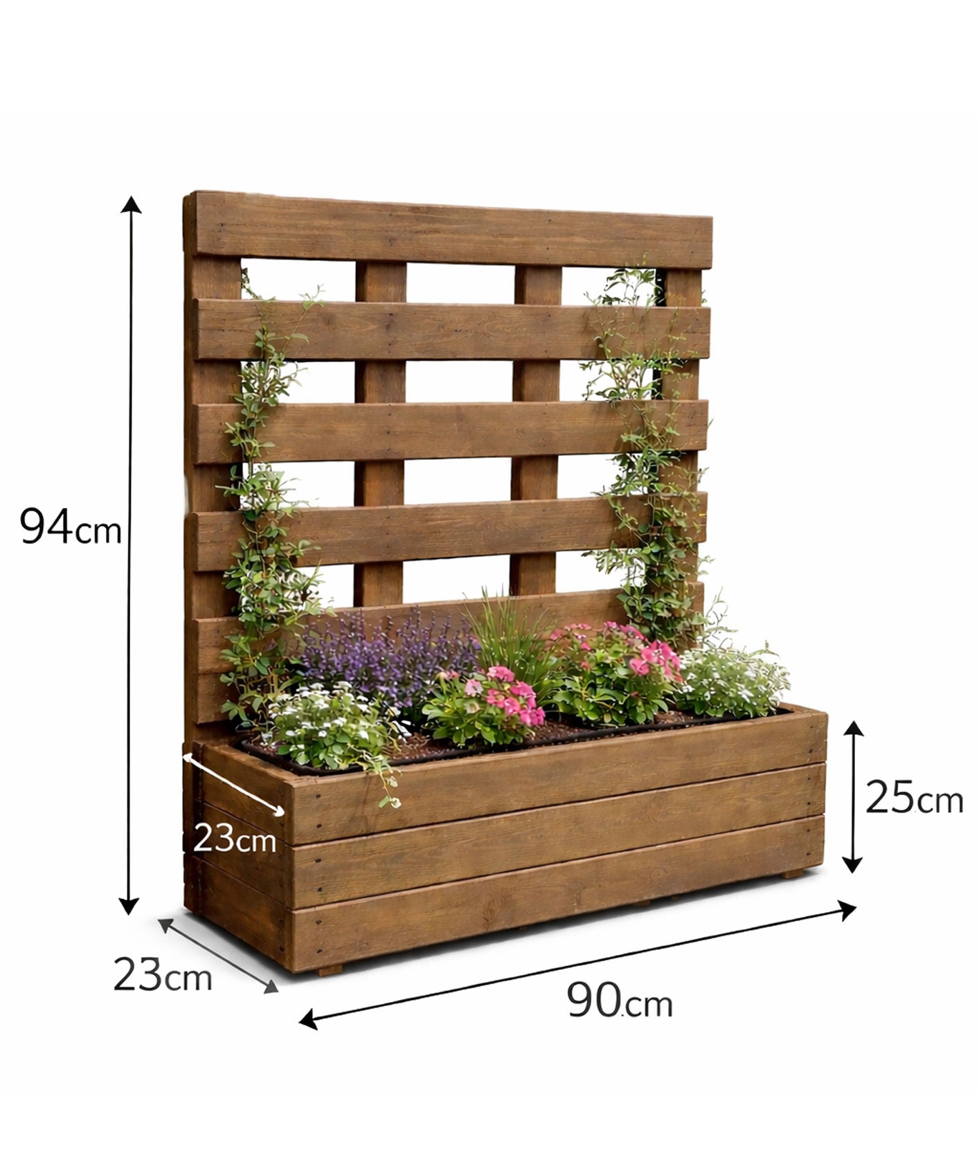 Vertical Wooden Planter with Trellis  - Outdoor Planter Box for Flowers & Vines