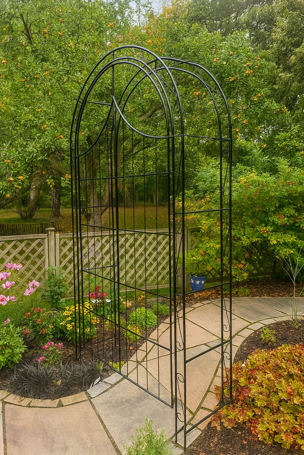 Metal Garden Arch Gate with Opening Gates - Garden Entrance