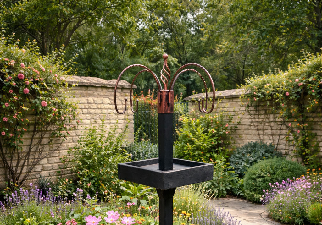 Wooden Bird Table Feeding Stand with Four Hooks Large Garden Bird Feeder Station for Patio Outdoor