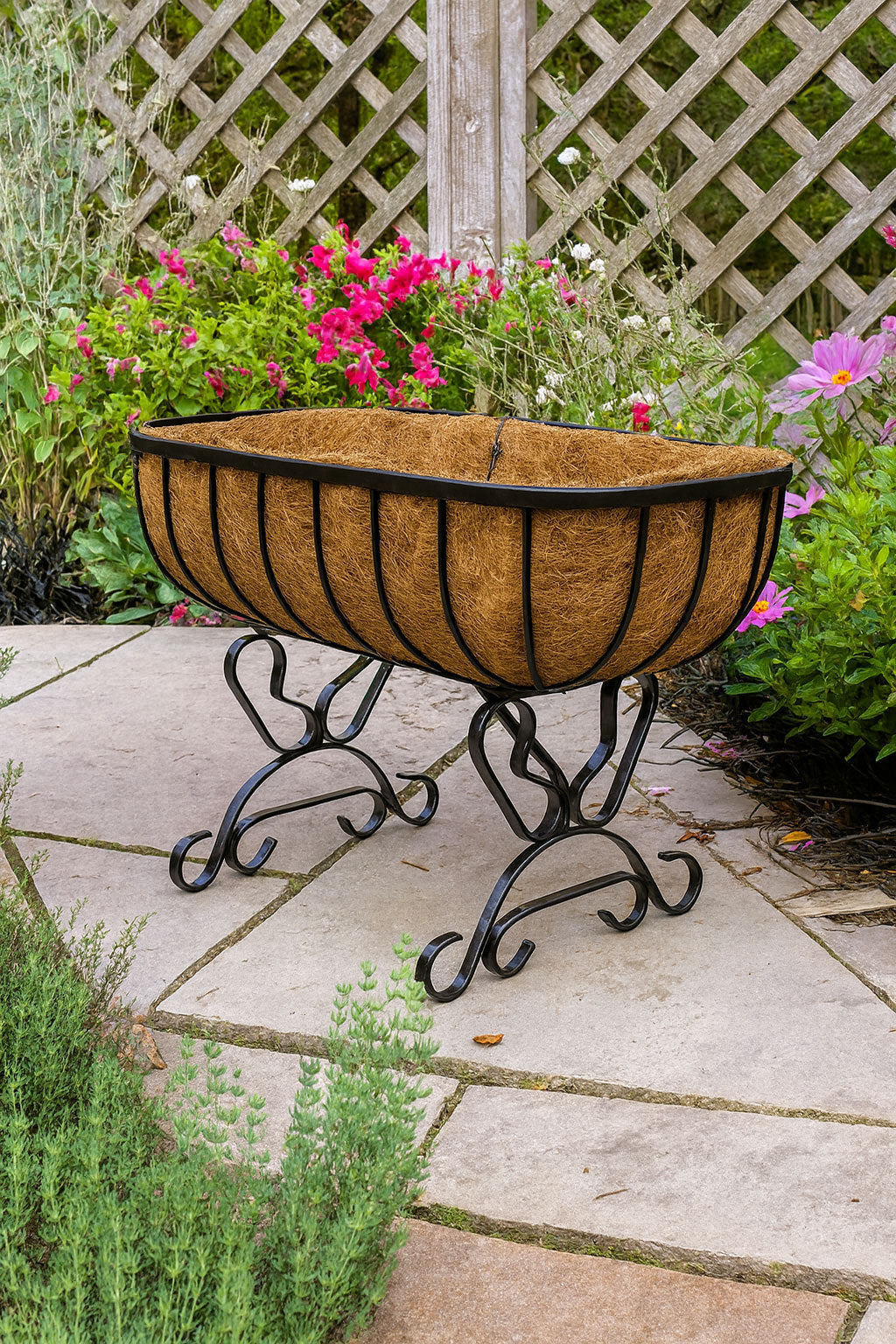 Metal Raised Planter on Legs - Outdoor Garden Container with Coco Liner