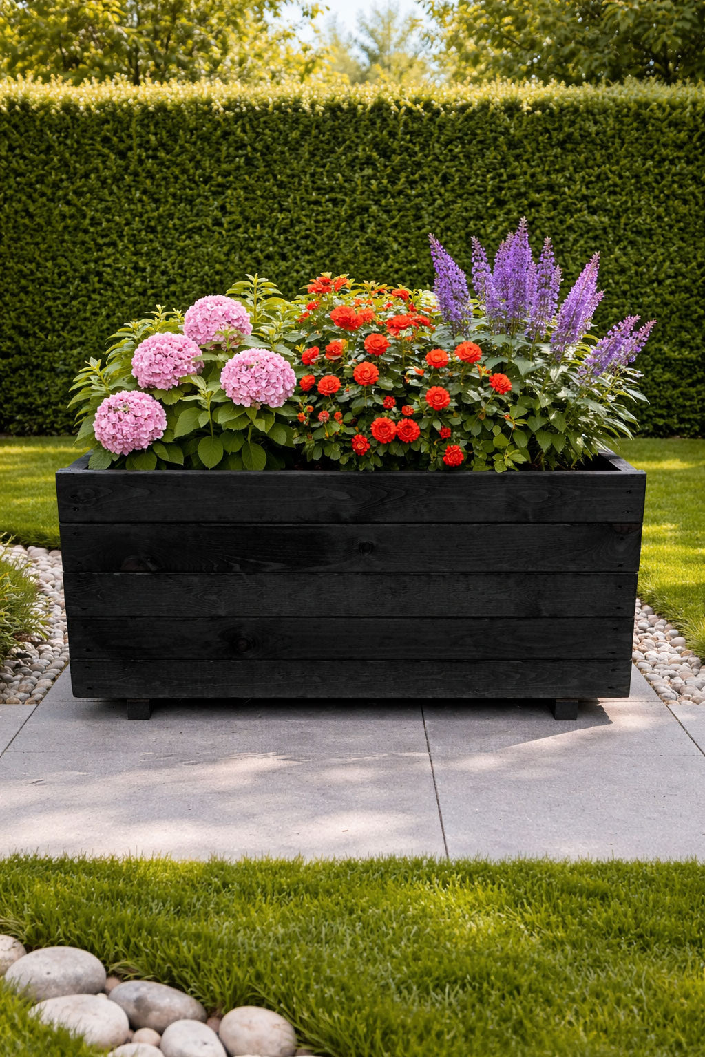 Fully Assembled Wooden Garden Planter - Heavy Duty Extra Height Outdoor Plant Box for Modern Gardens