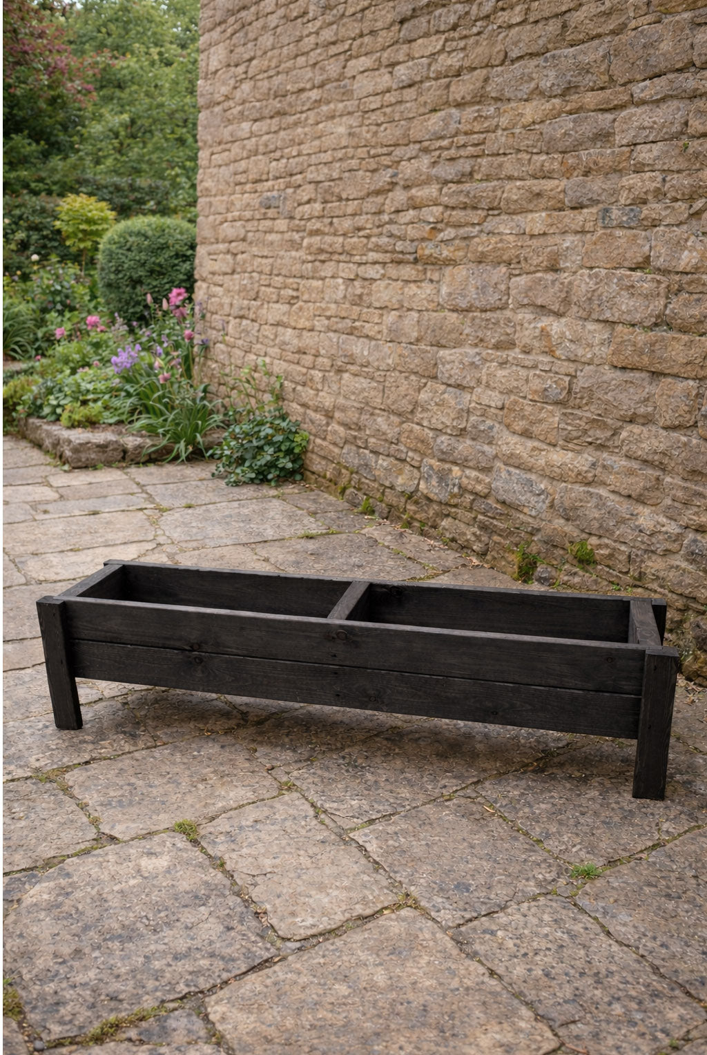 Raised Wooden Garden Container on Legs - Black Timber Trough for Herbs & Flowers