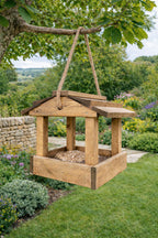 Premium Wooden Bird Feeder Hanging Rope Bird Table Garden Feeder With Roof Fully Assembled