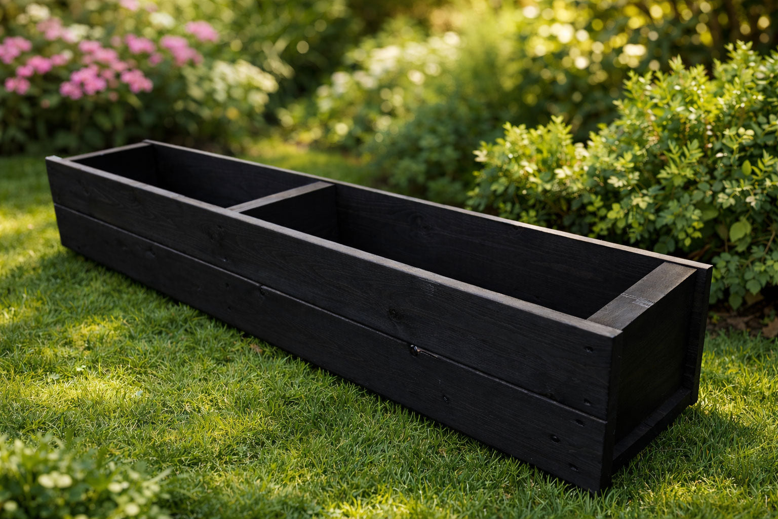 Wooden Garden Trough Planters 110cm Black Raised Flower Herb Planter Boxes - Set of Two