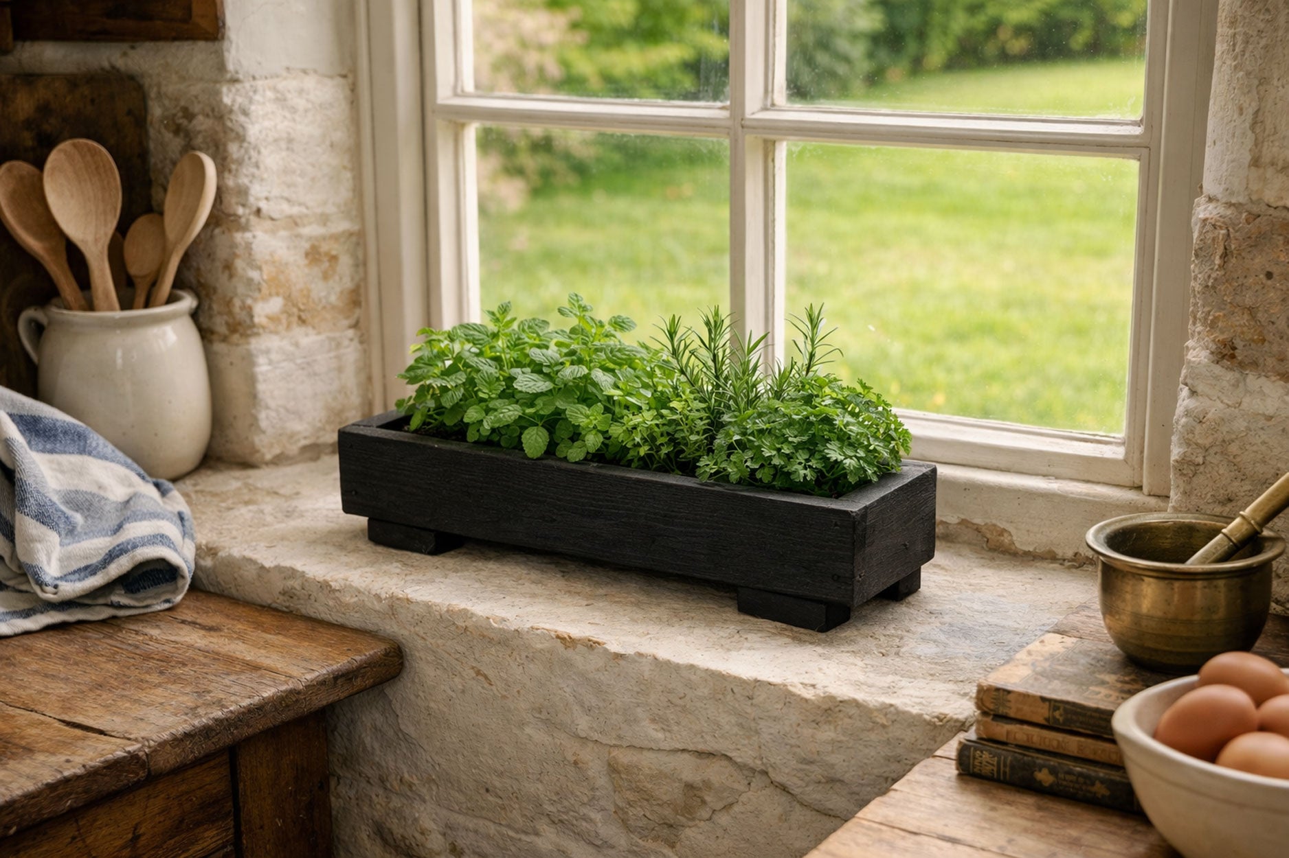 Wooden Windowsill Herb Planter Boxes – Comes in Black or Brown