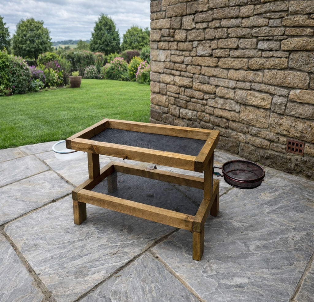 Large 2-Tier Wooden Ground Bird Feeder Stations - Garden Feeding Table Platforms