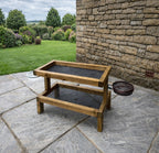 Large 2-Tier Wooden Ground Bird Feeder Stations - Garden Feeding Table Platforms