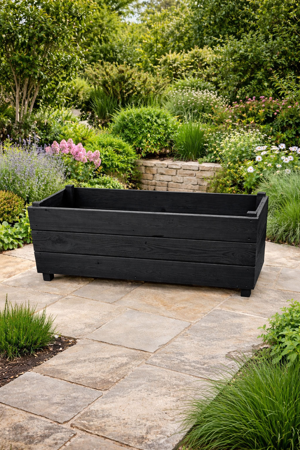 Extra Deep Wooden Trough Garden Planter Black - Long Rectangular Patio Planter Herbs and Perennials