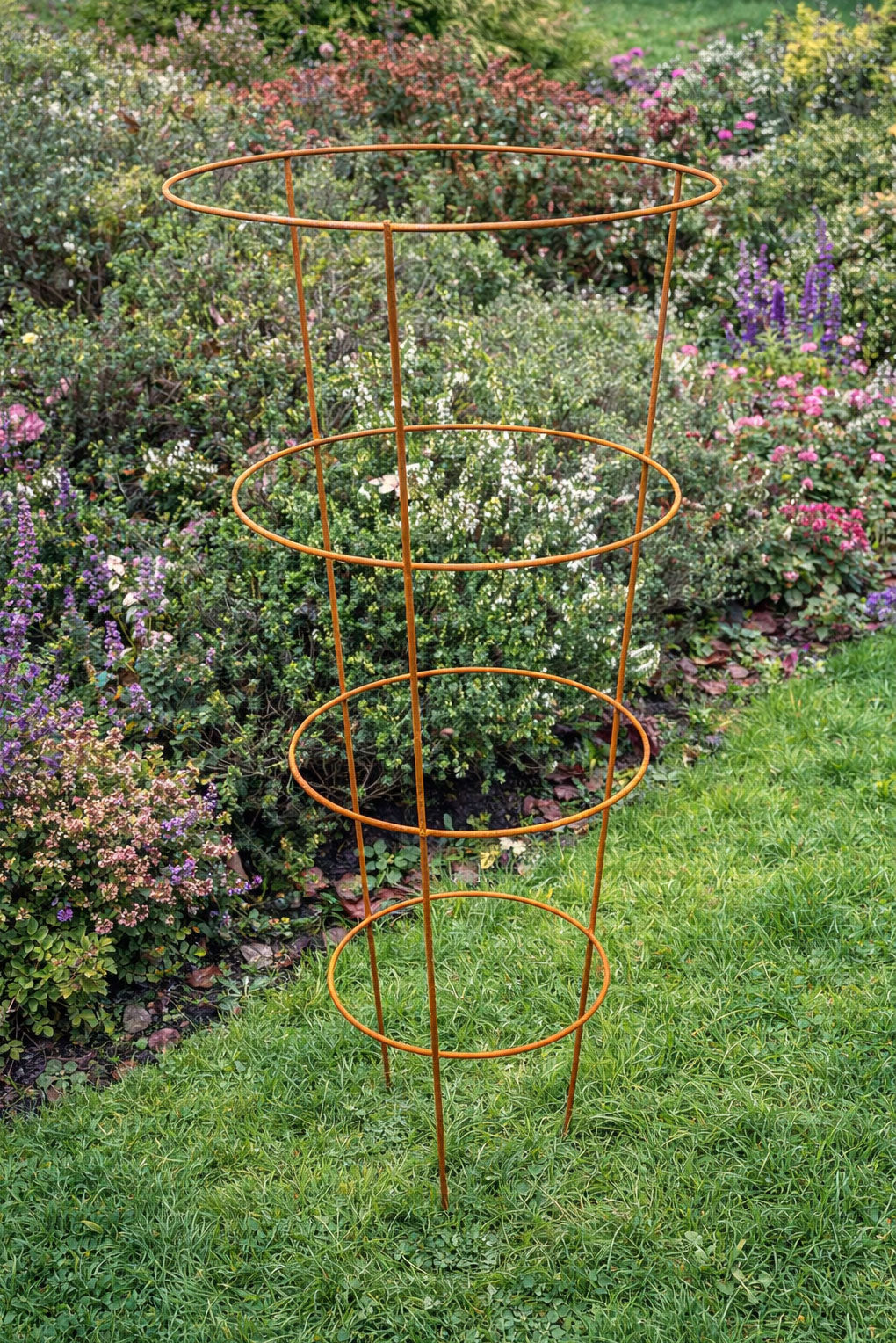 Conical Garden Plant Support Cages Set of 2 - Metal Natural Rust Supports