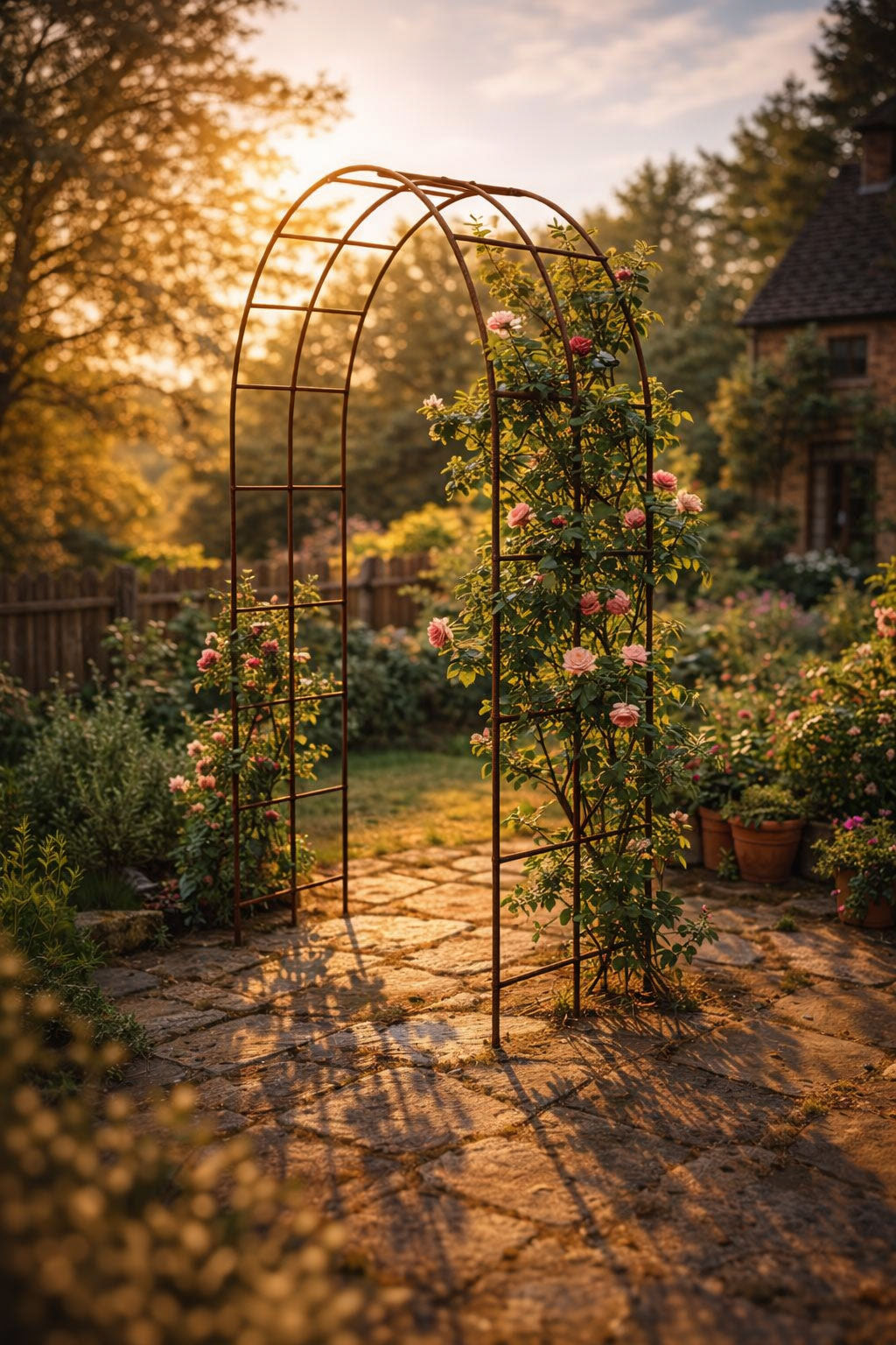 Outdoor Steel Garden Arch Natural Rust -  Metal Plant Climbing Arch