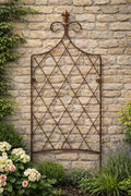 Solid Steel Garden Trellis Support with Lattice Design and Ornate Finial - Rust Outdoor Plant Support