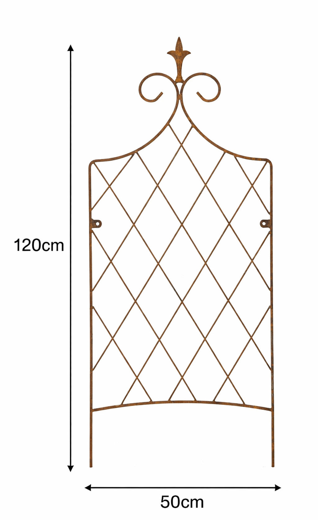Solid Steel Garden Trellis Support with Lattice Design and Ornate Finial - Rust Outdoor Plant Support