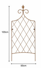 Solid Steel Garden Trellis Support with Lattice Design and Ornate Finial - Rust Outdoor Plant Support