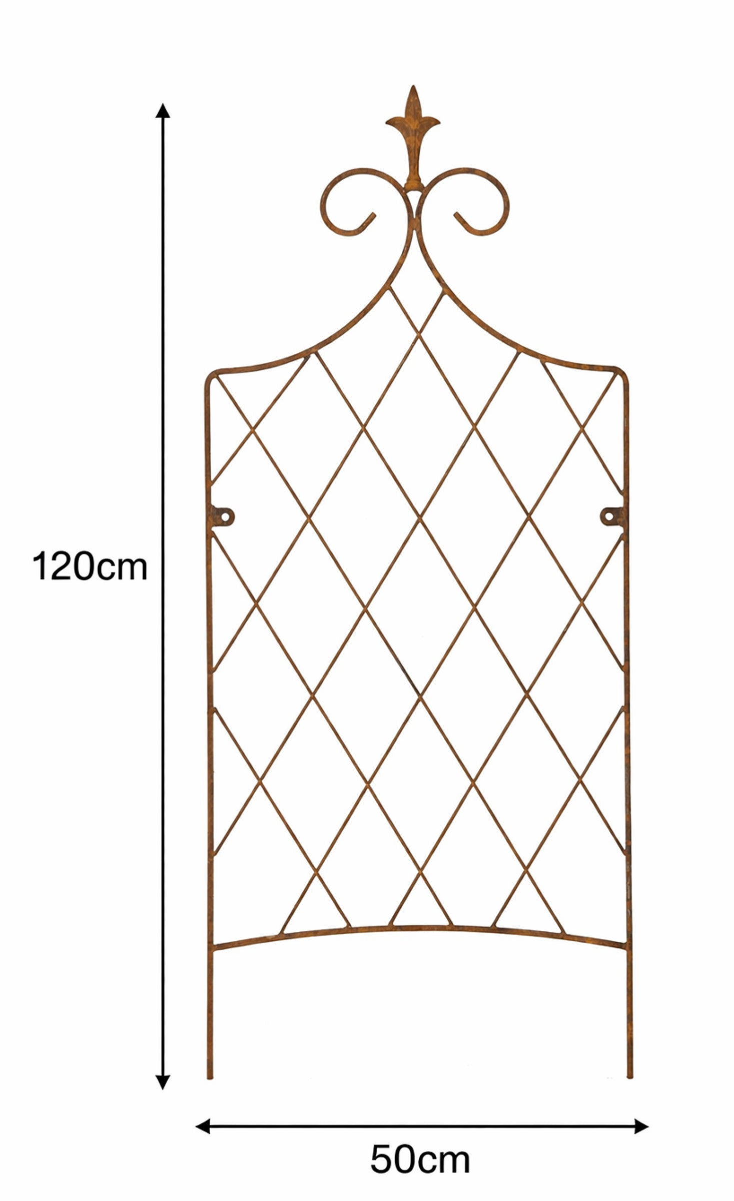 Solid Steel Garden Trellis Support with Lattice Design and Ornate Finial - Rust Outdoor Plant Support