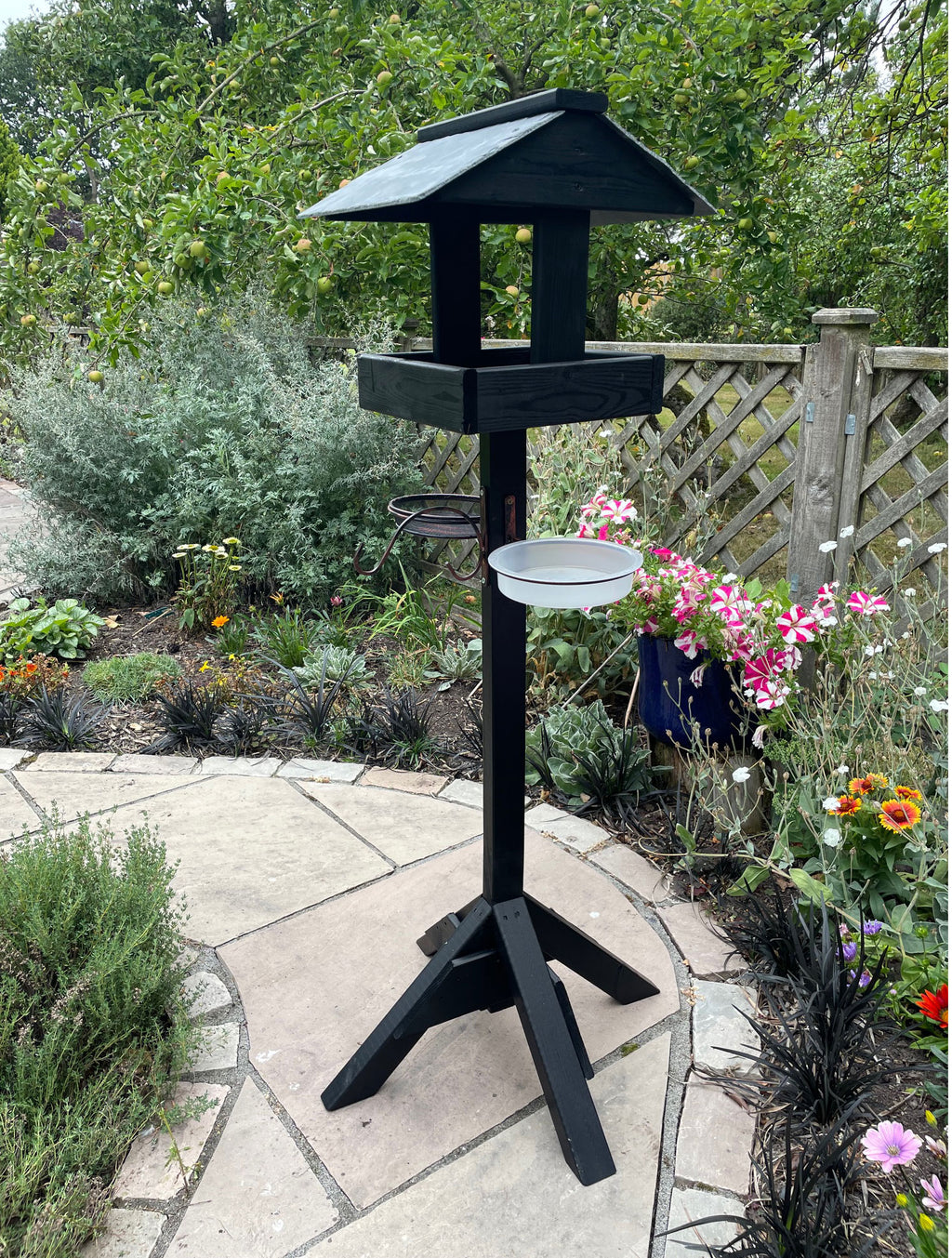 Slate Roof Wooden Bird Table with Feeding Station – Sturdy Outdoor Bird Feeder
