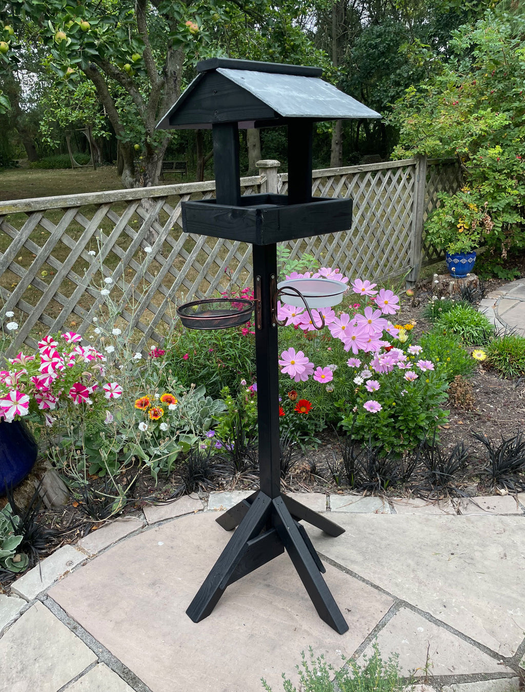 Slate Roof Wooden Bird Table with Feeding Station – Sturdy Outdoor Bird Feeder