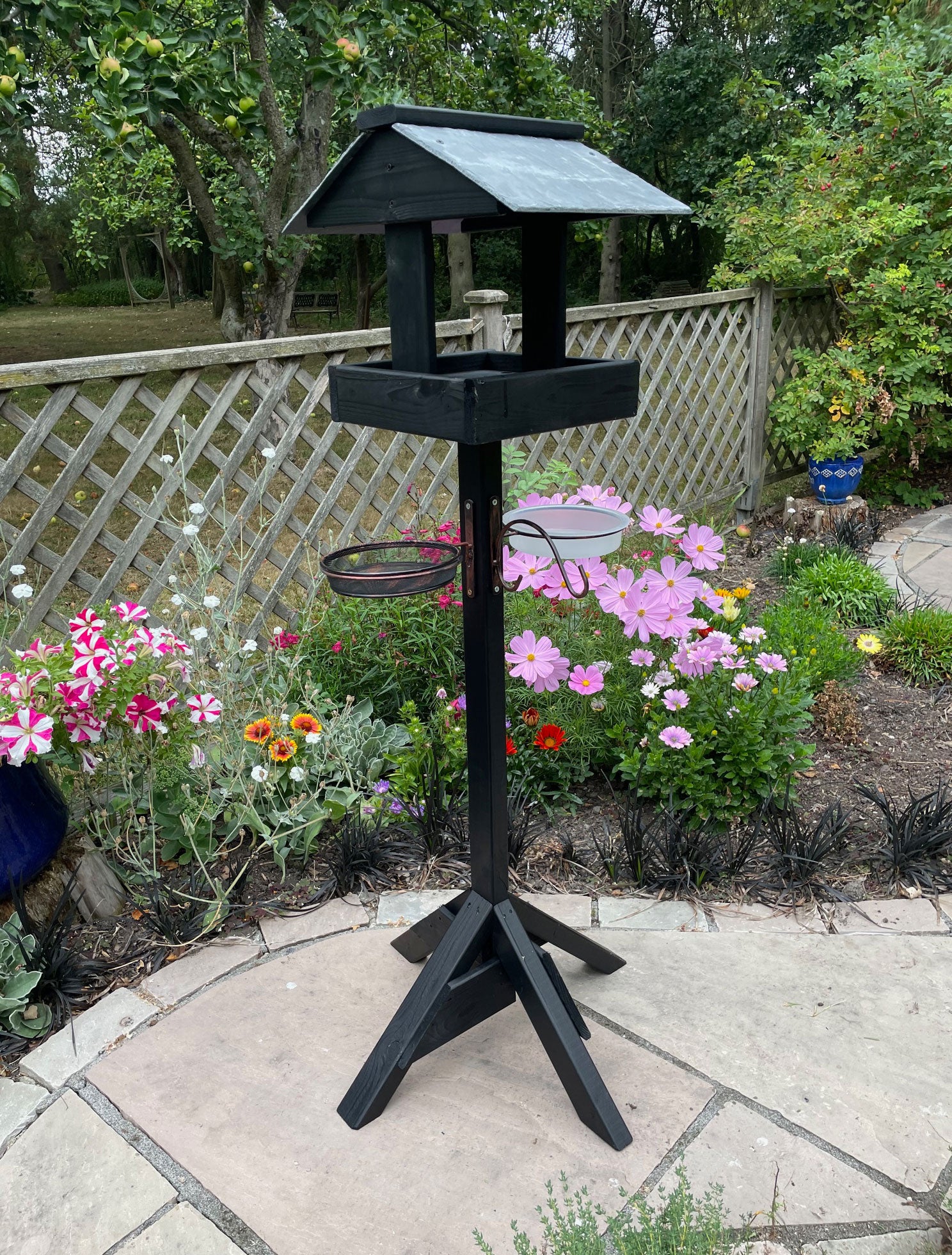 Slate Roof Wooden Bird Table with Feeding Station – Sturdy Outdoor Bird Feeder