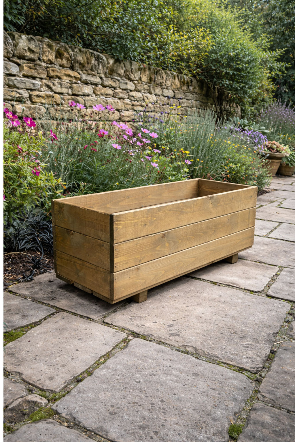 Handcrafted Wooden Planter Trough Box - Timber Planting Garden Container for Patio and Balcony