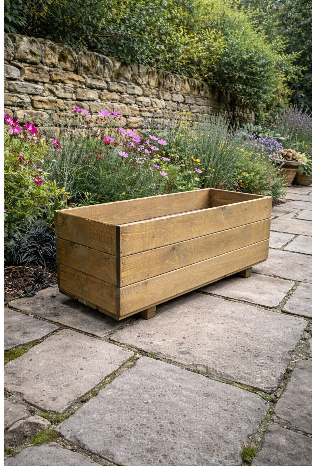 Handcrafted Wooden Planter Trough Box - Timber Planting Garden Container for Patio and Balcony