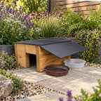 Heavy-Duty Wooden Hedgehog Feeding Station & Shelter with Food and Water Dishes - 35mm Timber Walls