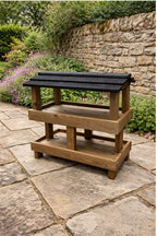 Heavy Duty Wooden Ground Bird Feeder Table - Ready Assembled Outdoor Wild Bird Feeding Station with Black Roof